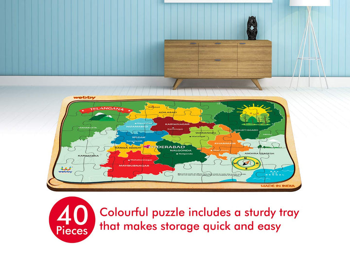 Webby Telangana Map Wooden Floor Puzzle, 40 Pcs