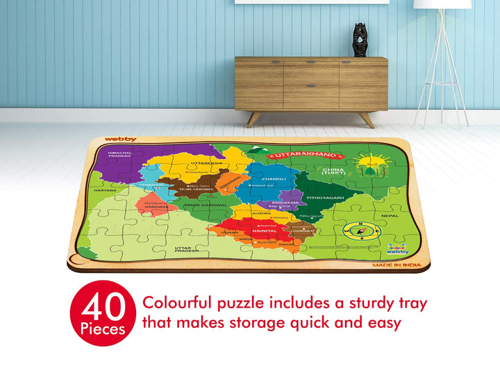 Webby Uttrakhand Map Wooden Floor Puzzle, 40 Pcs