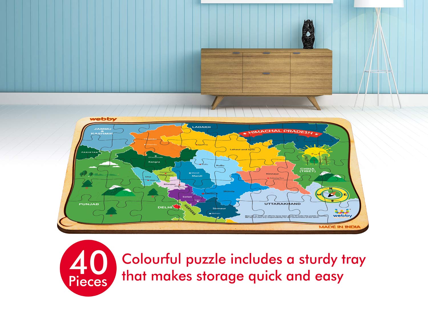 Webby Himachal Pradesh MapWooden Floor Puzzle, 40 Pcs – Webby Toys