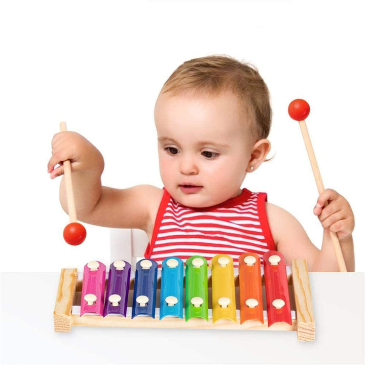 Webby Colorful Hand Knock Xylophone Toy with 8 Different Tones and 2 Wooden Mallets for Kids