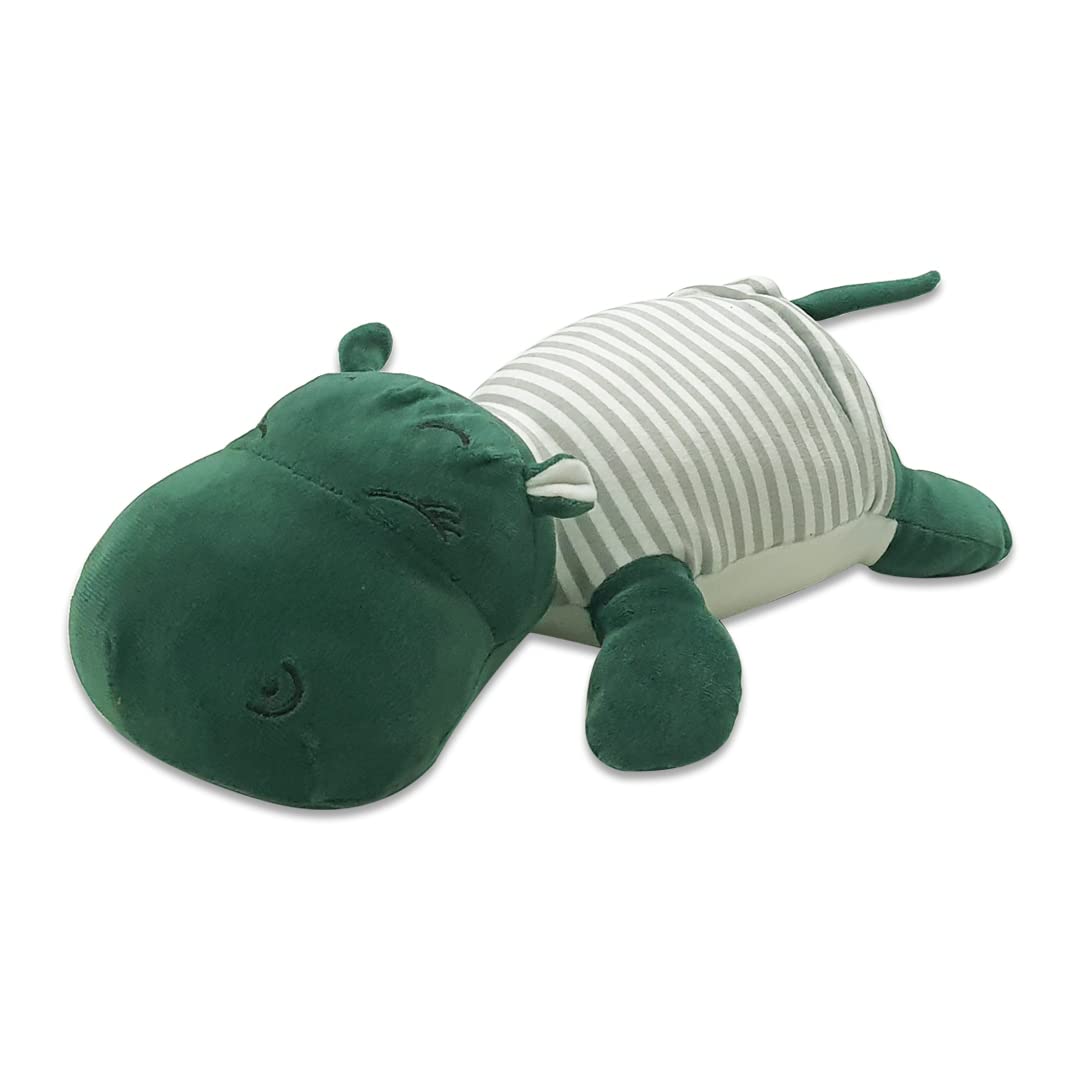 Webby Soft Animal Plush Sleeping Hippopotamus Toy Green, 30cm