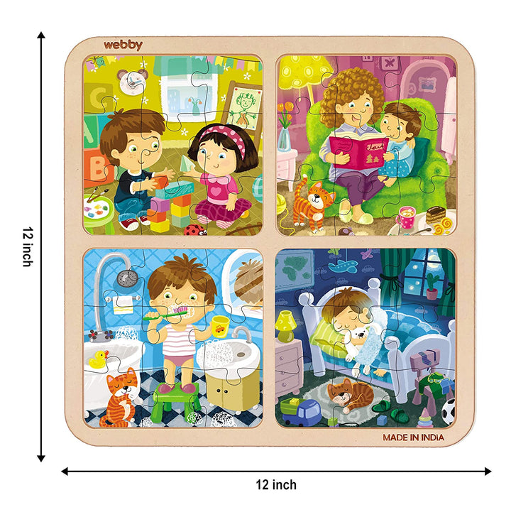 Webby 4 in 1 Everyday Life Wooden Puzzle Toy, 36 Pcs