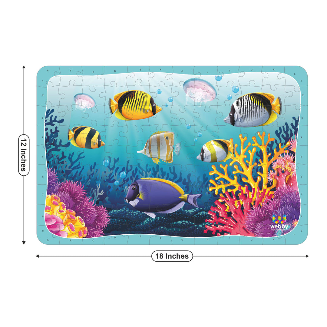 Webby Underwater Fishes Wooden Jigsaw Puzzle, 108 Pieces- Multicolour