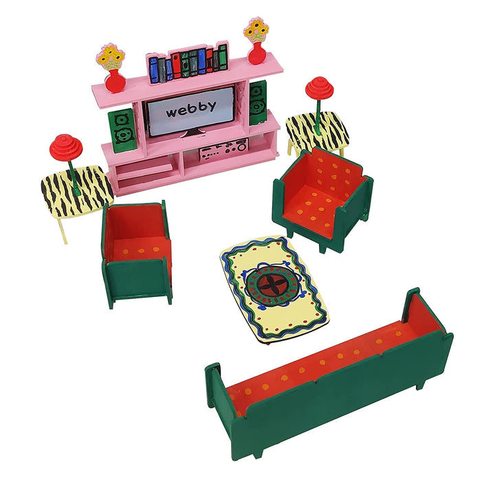 Webby DIY Paint Your Pre-Assembled Living Room Furniture Wooden Dollhouse