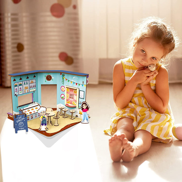 Webby DIY Wooden Kids Cafe Dollhouse Set