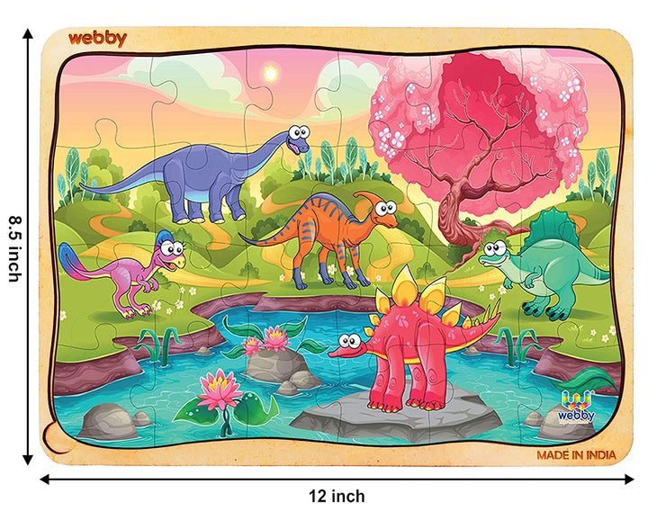 Webby Dino Land Wooden Jigsaw Puzzle, 24pcs - Multicolor