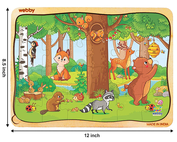 Webby Playful Animals Wooden Jigsaw Puzzle, 24pcs, Multicolor