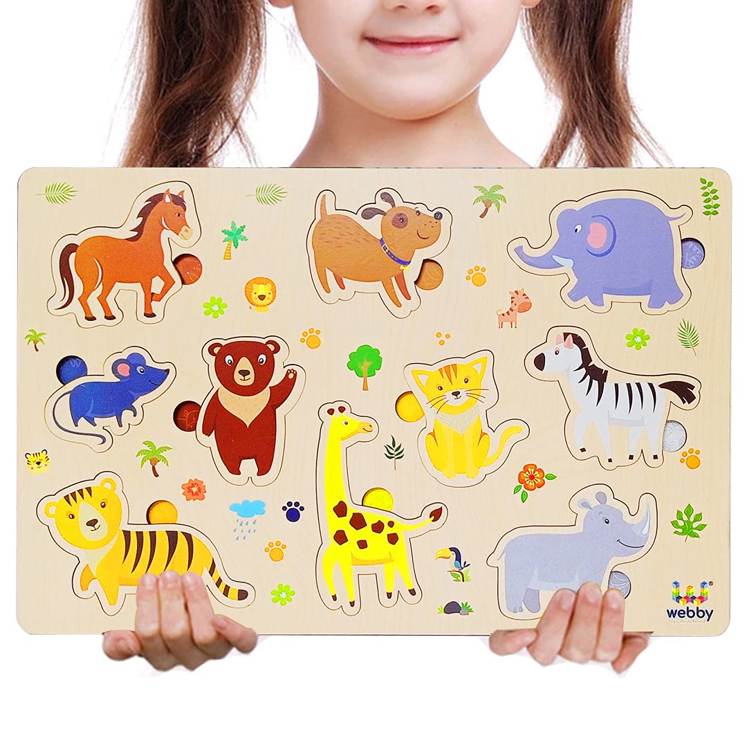 Webby Wooden Educational Colorful Fruits, Vegetables, Sea Animals, Public Transport, Shapes, Animals Puzzle, Set of 6