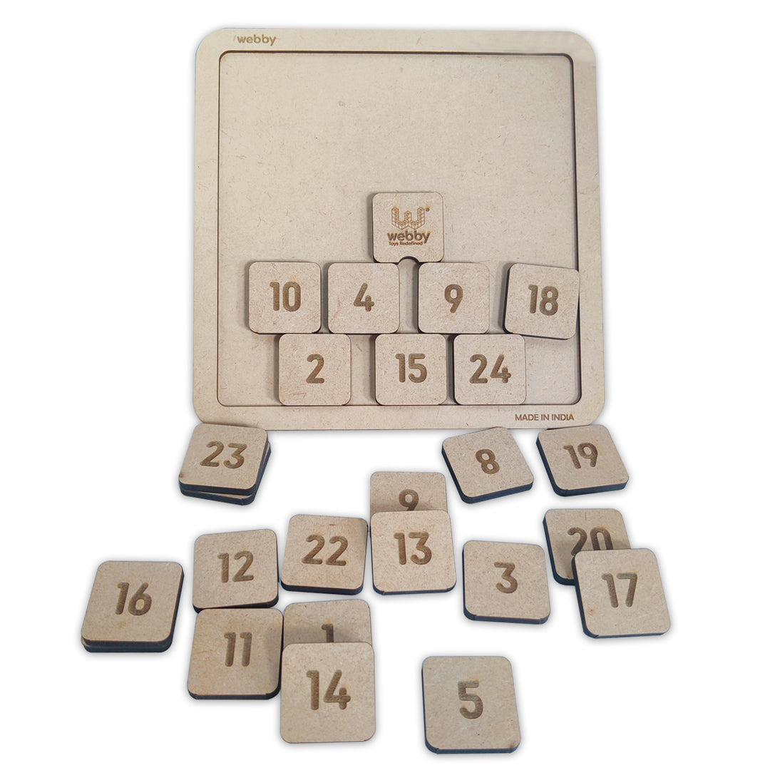 Webby Counting Number Slide Game, Brain Teaser Wooden Puzzle, 25 Pieces