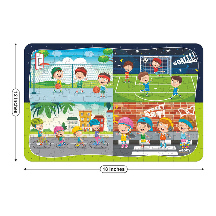 Webby 4 in 1 Sports Puzzle Wooden Jigsaw Puzzle, 108 Pieces