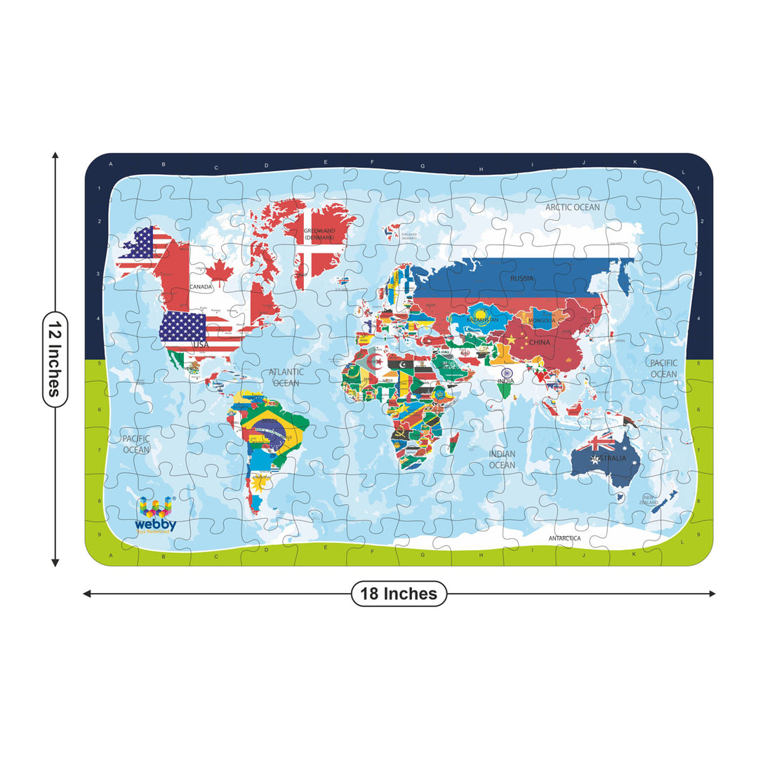 Webby World Map with Flags Wooden Jigsaw Puzzle, 108 Pieces