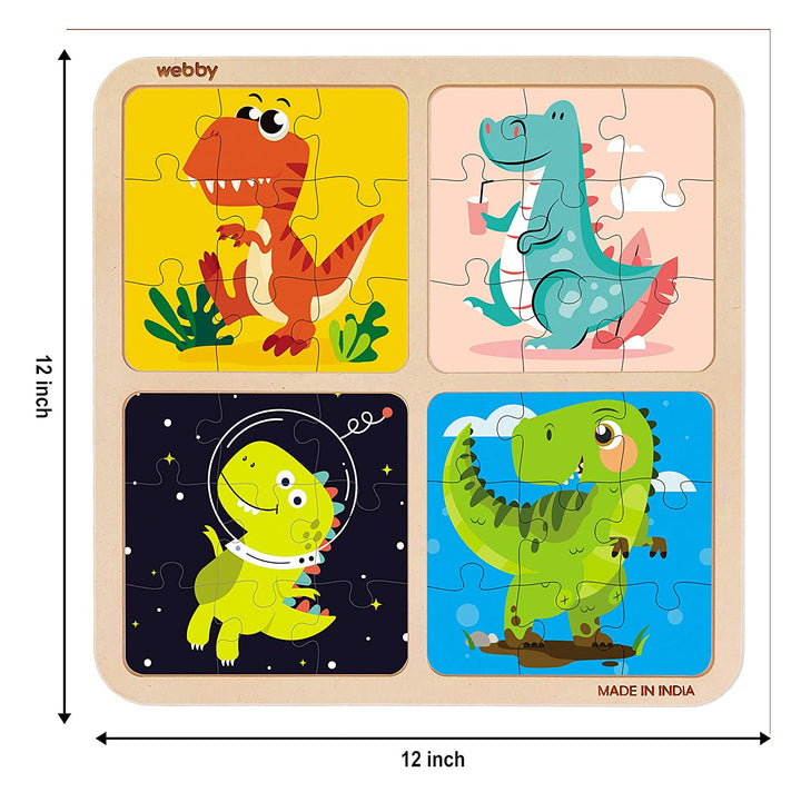 Webby 4 in 1 Dinosaur Wooden Puzzle Toy, 36 Pcs