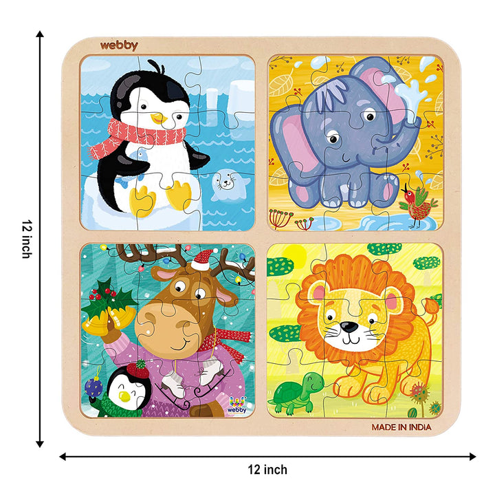Webby 4 in 1 Wooden Animal Puzzle Toy, 36 Pcs