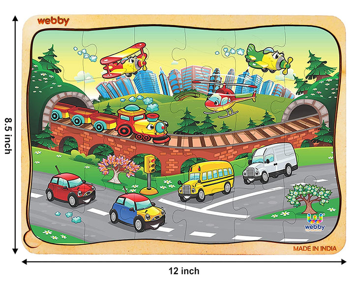 Webby Funny Vehicles Wooden Jigsaw Puzzle, 24pcs, Multicolor