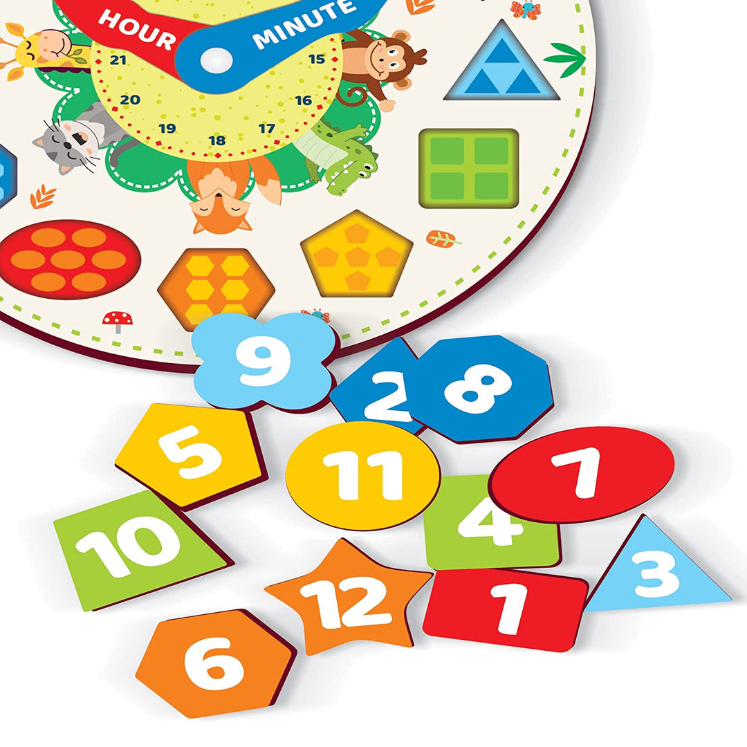 Clock Shape Game Webby Wooden Early Educational Teaching Clock -Time & Shapes (Round ...