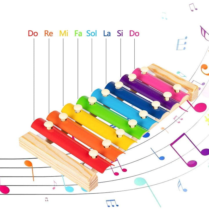 Webby Colorful Hand Knock Xylophone Toy with 8 Different Tones and 2 Wooden Mallets for Kids