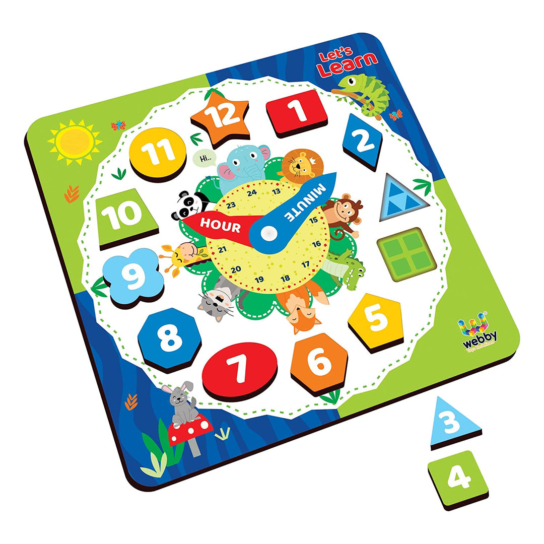 Clock Shape Game Webby Wooden Early Educational Teaching Clock-Time & Shapes Sorting To ...