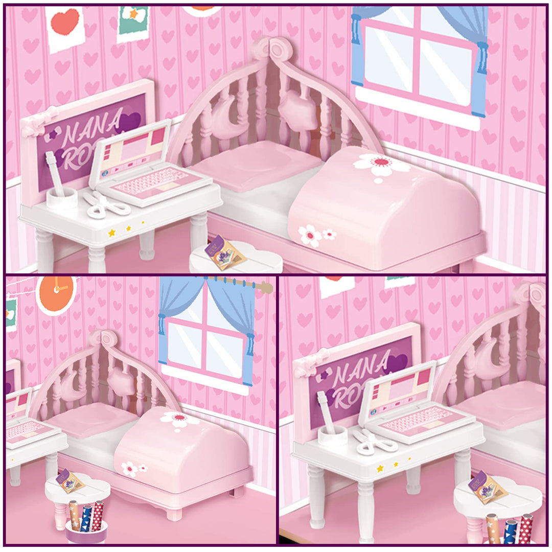 Webby DIY Bed Room Wooden Doll House with Plastic Furniture