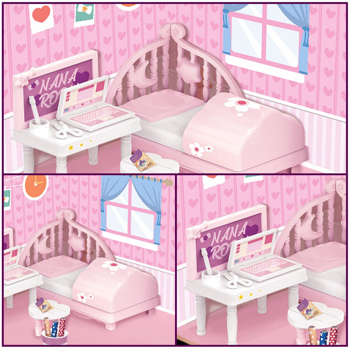Webby DIY Bed Room Wooden Doll House with Plastic Furniture