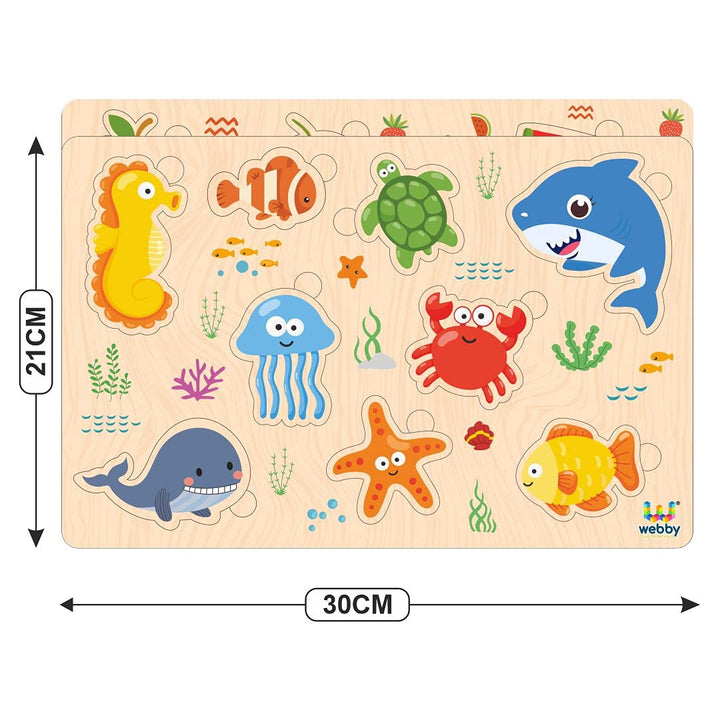 Webby Wooden Educational Colorful Fruits, Vegetables, Sea Animals, Public Transport, Shapes, Animals Puzzle, Set of 6