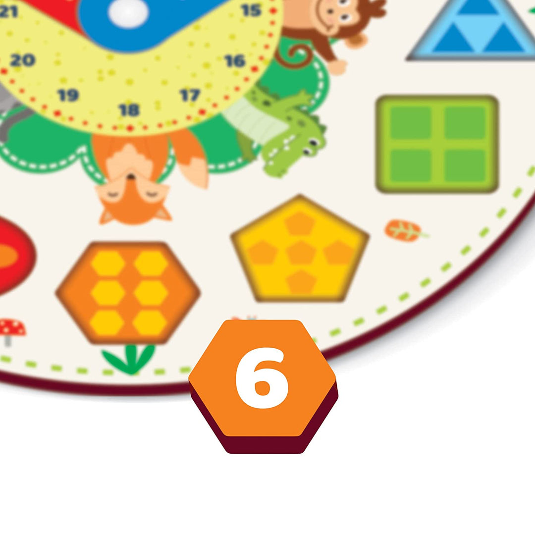 Webby Wooden Early Educational Teaching Clock -Time & Shapes (Round)