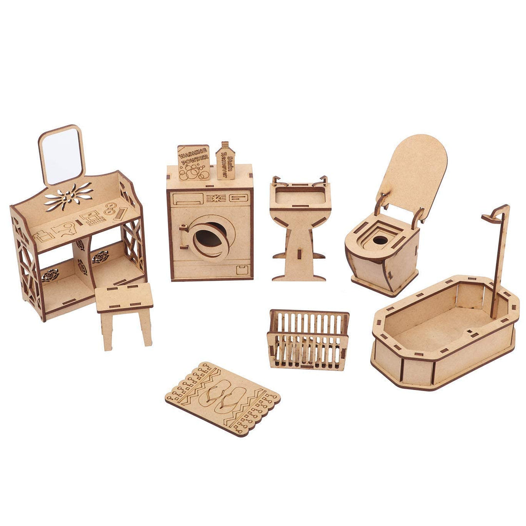 Webby Pre-Assembled Paint Your Bathroom Furniture Wooden Dollhouse