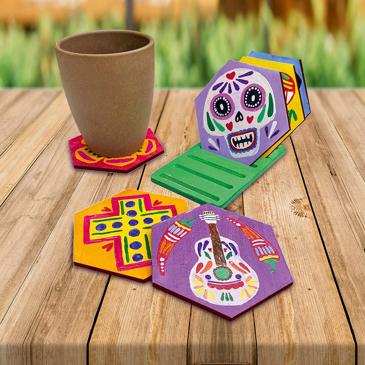 Webby Art and Craft DIY Paint Wooden Coaster with Stand (Set of 6)