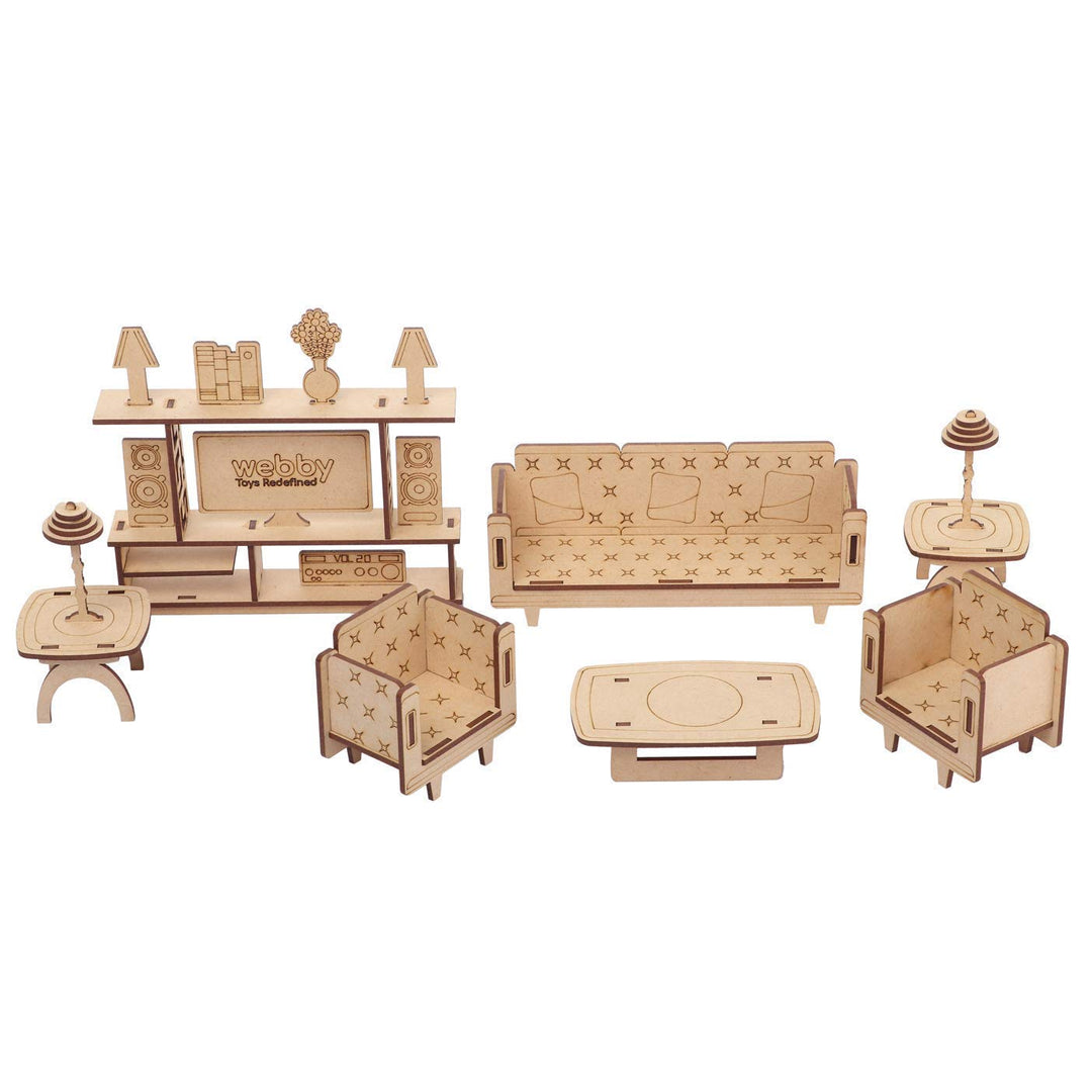 Webby DIY Paint Your Pre-Assembled Living Room Furniture Wooden Dollhouse