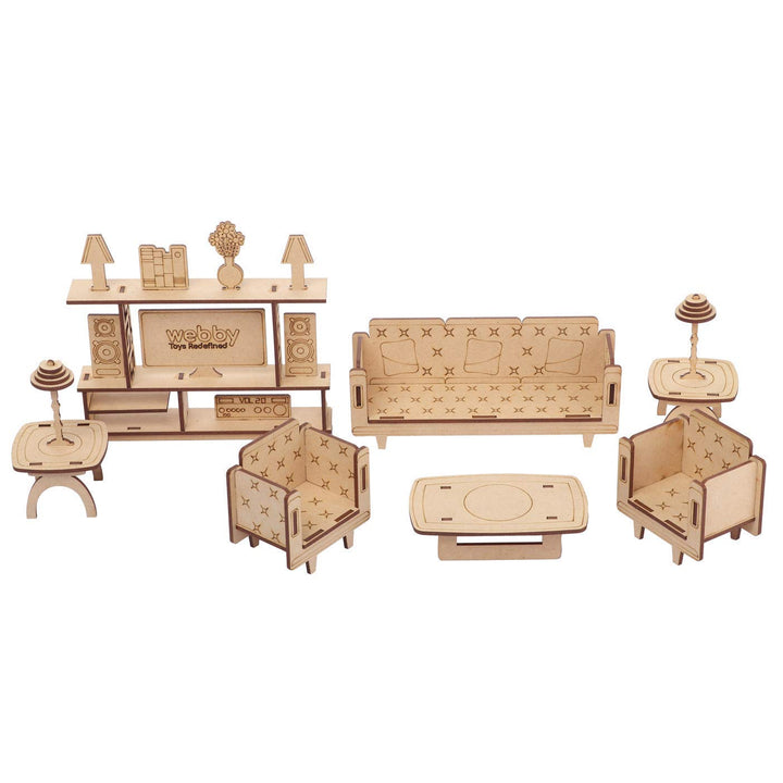 Webby DIY Paint Your Pre-Assembled Living Room Furniture Wooden Dollhouse