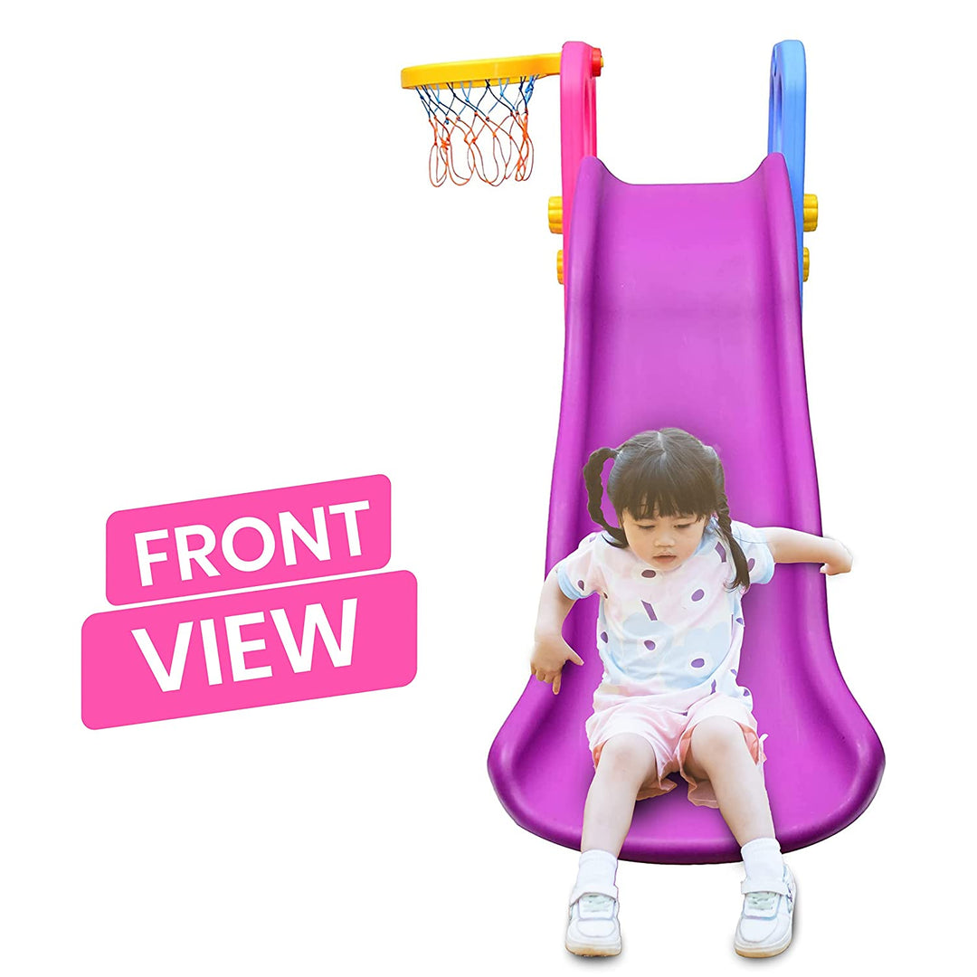 Webby Foldable Wavy Garden Slide with Adjustable Height & Basketball Ring (Multicolour)