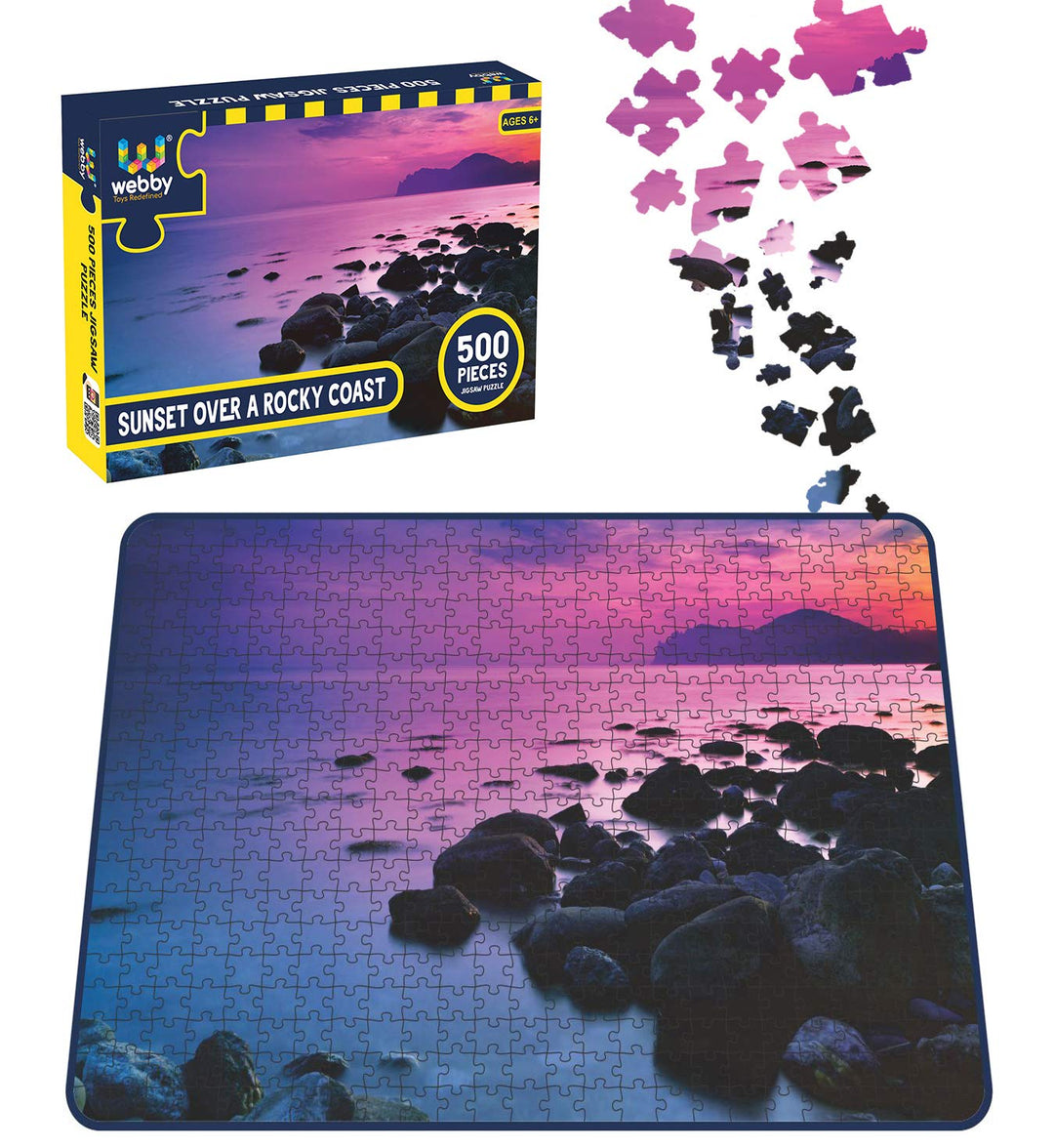 Webby Sunset Over a Rocky Coast Wooden Jigsaw Puzzle, 500 pieces