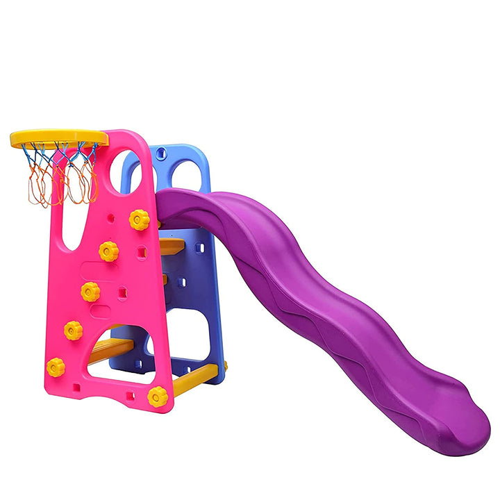 Webby Foldable Wavy Garden Slide with Adjustable Height & Basketball Ring (Multicolour)