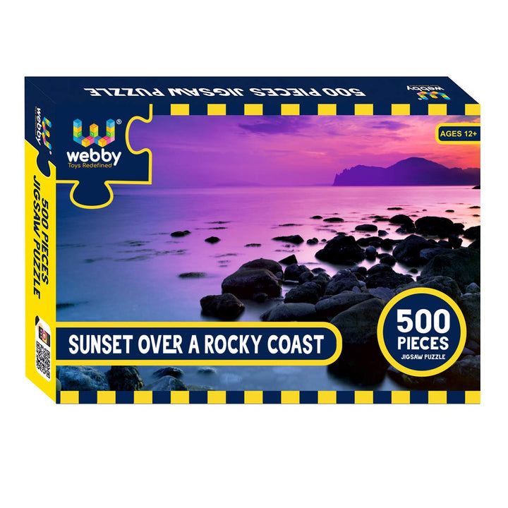 Webby Sunset Over a Rocky Coast Wooden Jigsaw Puzzle, 500 pieces