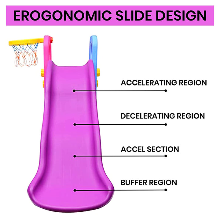 Webby Foldable Wavy Garden Slide with Adjustable Height & Basketball Ring (Multicolour)