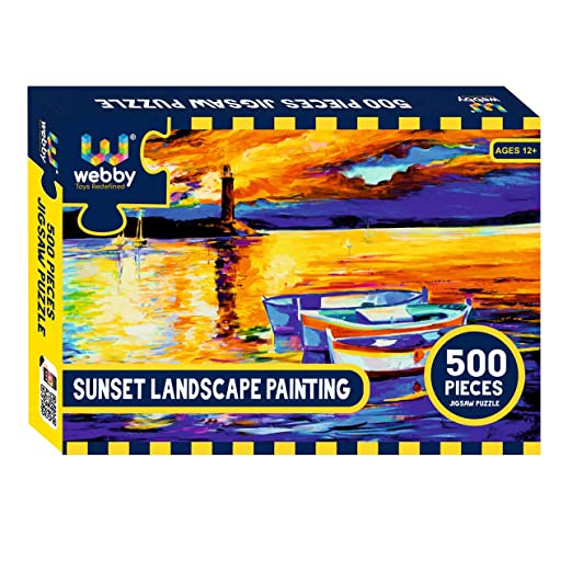 Webby Sunset Landscape Painting Wooden Jigsaw Puzzle, 500 pieces