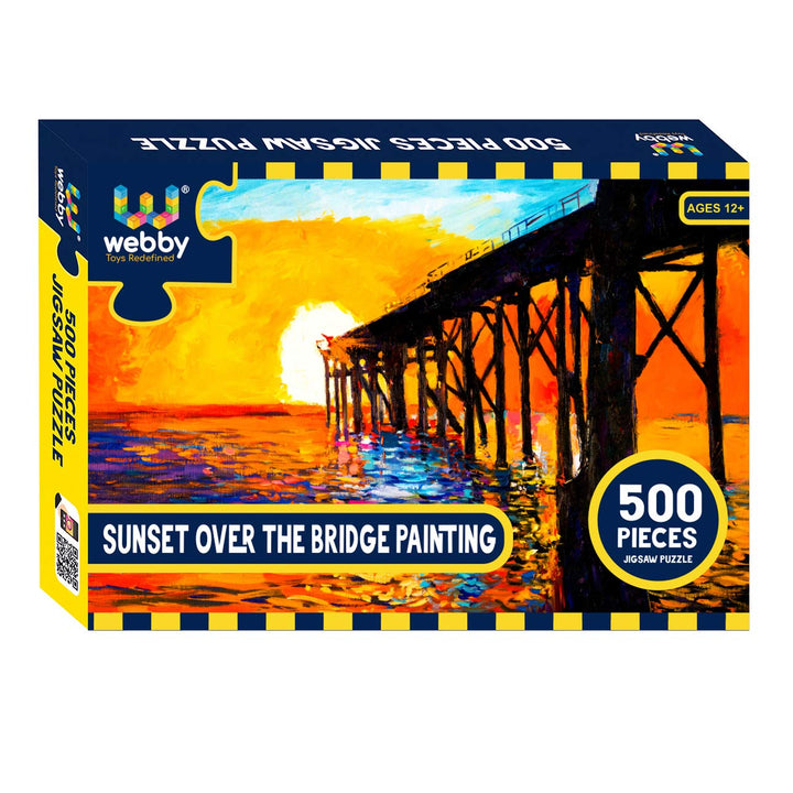 Webby Sunset Over The Bridge Painting Wooden Jigsaw Puzzle, 500 pieces
