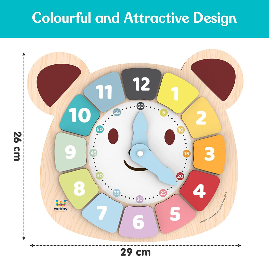 Webby Wooden Bear Educational Learning Clock Toy