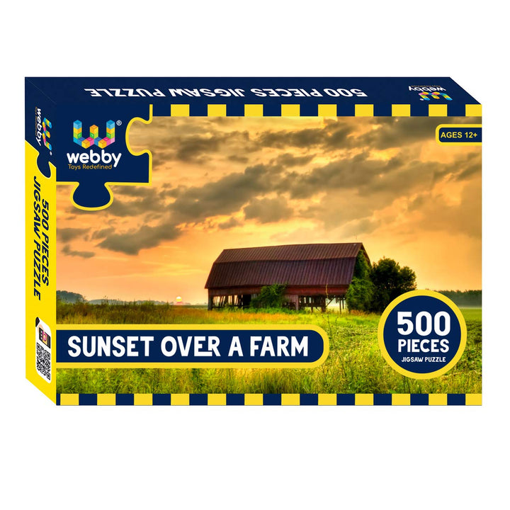Webby Sunset Over a Farm Wooden Jigsaw Puzzle, 500 pieces