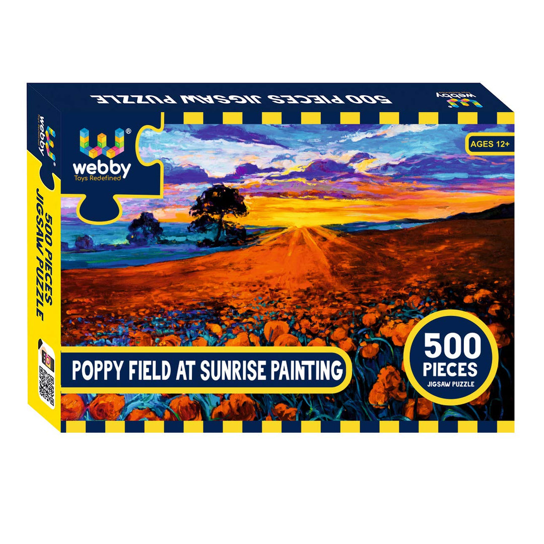 Webby Poppy Field at Sunrise Painting Wooden Jigsaw Puzzle, 500 pieces