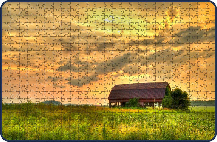 Webby Sunset Over a Farm Wooden Jigsaw Puzzle, 500 pieces
