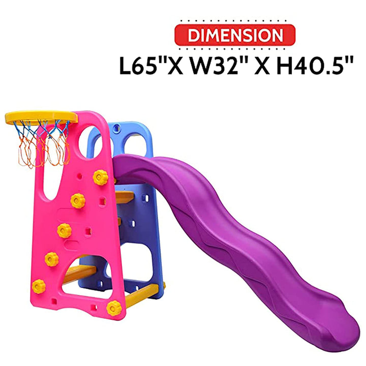 Webby Foldable Wavy Garden Slide with Adjustable Height & Basketball Ring (Multicolour)