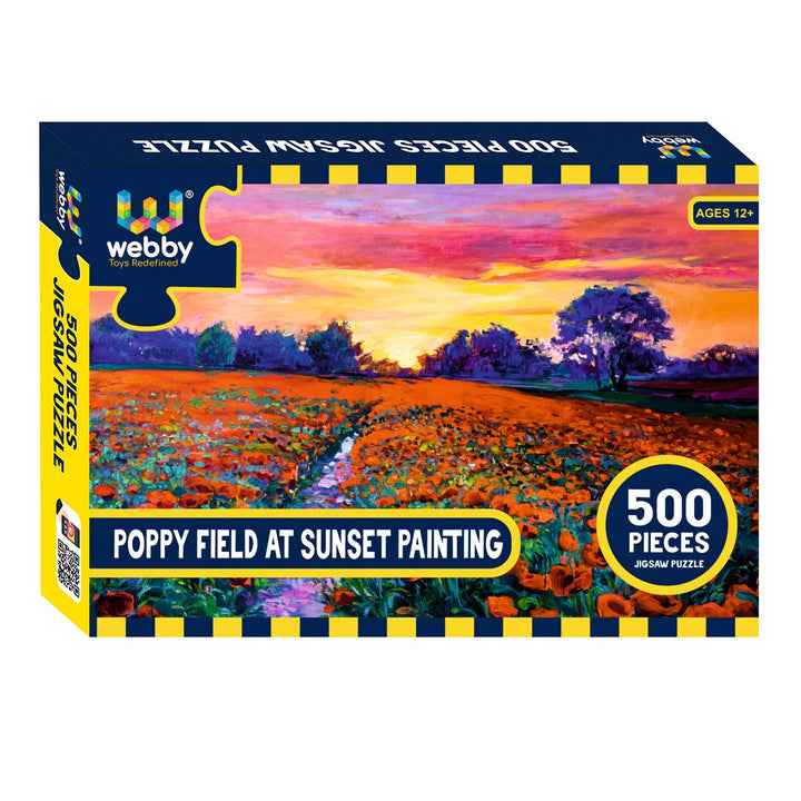 Webby Poppy Field at Sunset Painting Wooden Jigsaw Puzzle, 500 pieces