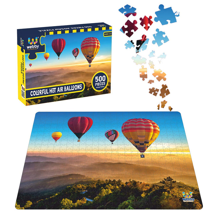 Webby Colorful Hot Air Balloons Wooden Jigsaw Puzzle, 500 pieces