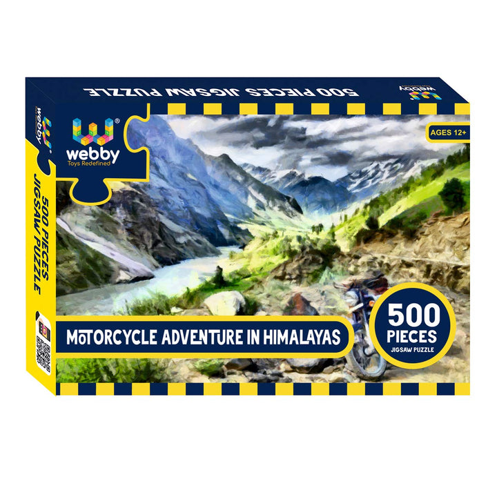 Webby Motorcycle Adventure in Himalayas Wooden Jigsaw Puzzle, 500 pieces