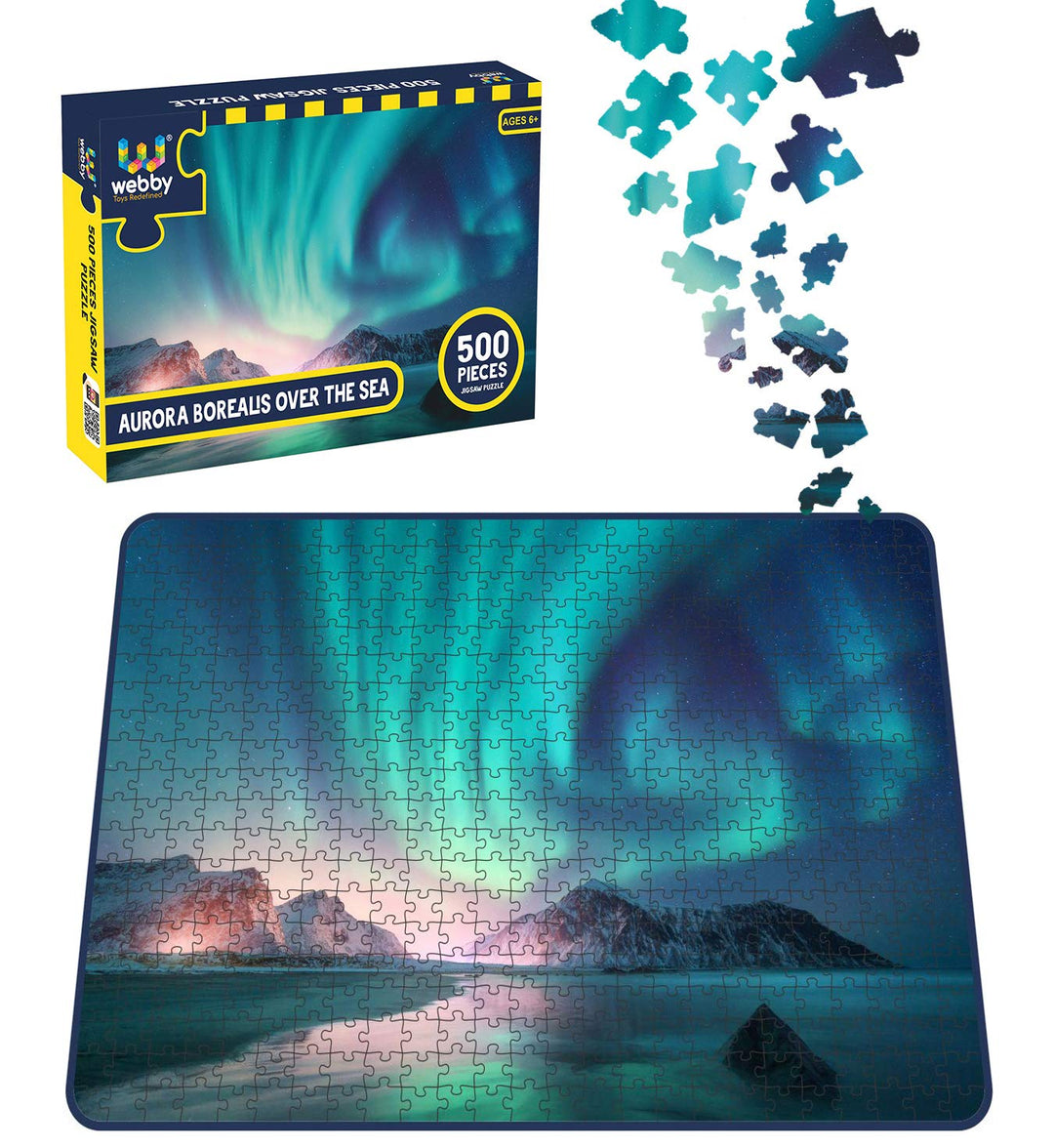 Webby Aurora Borealis Over The Sea Wooden Jigsaw Puzzle, 500 pieces