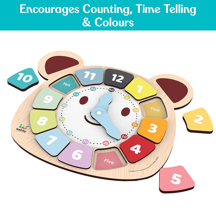 Webby Wooden Bear Educational Learning Clock Toy