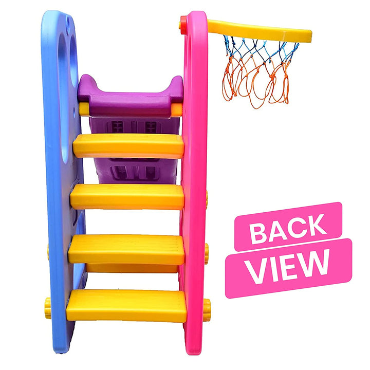 Webby Foldable Wavy Garden Slide with Adjustable Height & Basketball Ring (Multicolour)