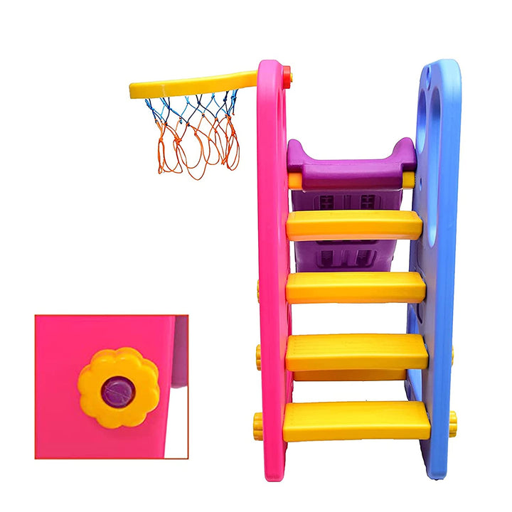 Webby Foldable Wavy Garden Slide with Adjustable Height & Basketball Ring (Multicolour)