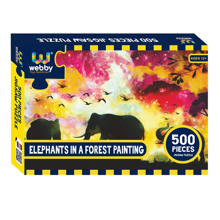 Webby Elephants in a Forest Painting Wooden Jigsaw Puzzle, 500 pieces