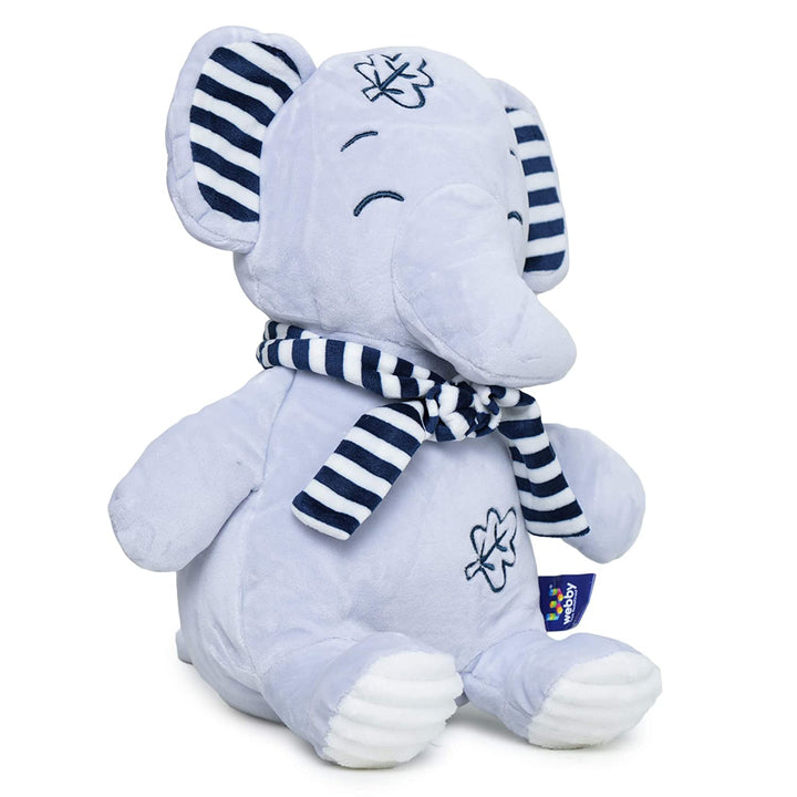 Webby Soft Seated Animal Plush Elephant Toy, Blue 28cm